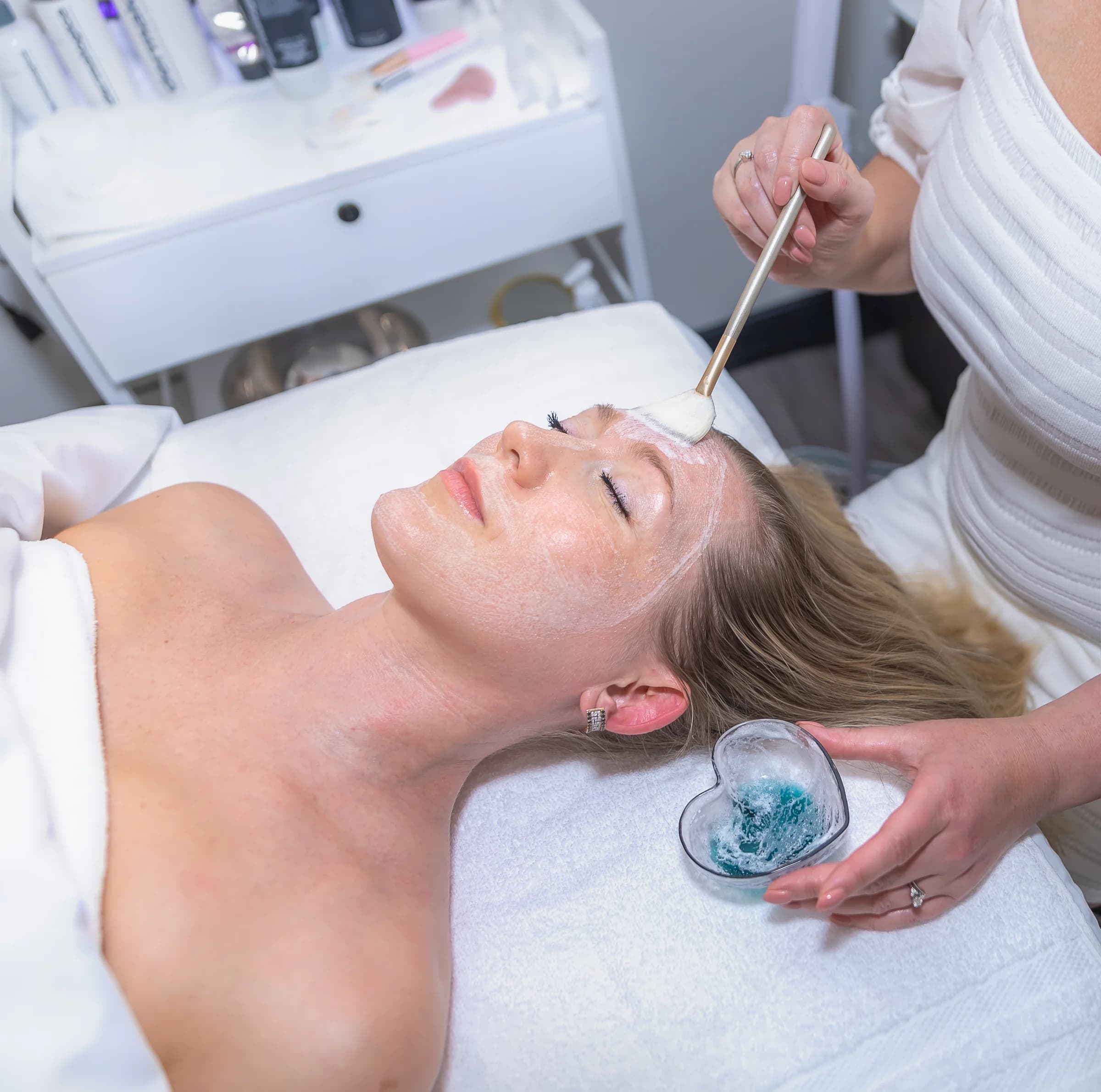 Treatment masque applied during a European facial at Vera Pelle
